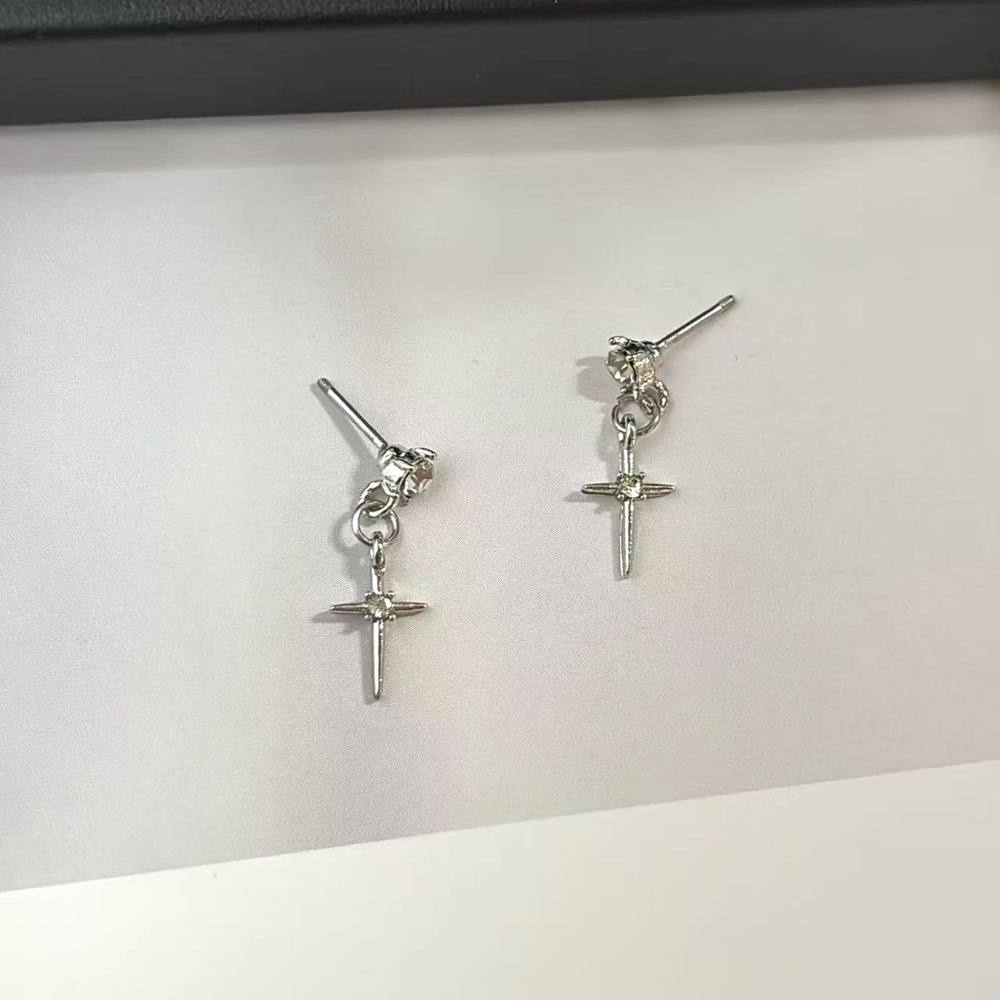 CZ Cross Dangle Drop Earrings for Men Women Streetwear Punk Hip Hop Unisex Style